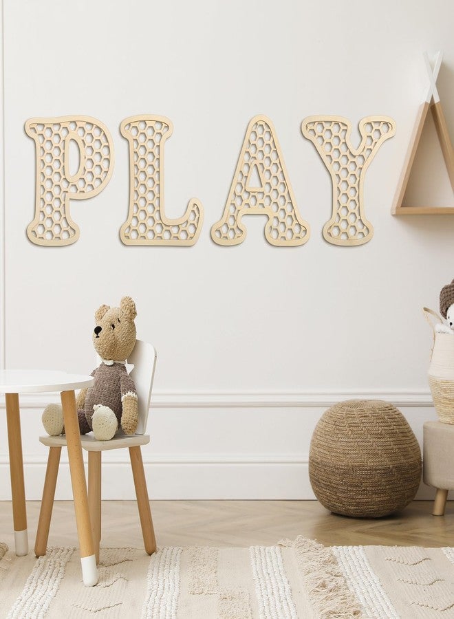 RattanView Wooden Play Rattan Letters Set Playroom Decor Boho Wall Signs Play Wooden Rattan Letters Wall Decor for Playroom Art Nursery Room Decorations(Wood Color) - Image 1